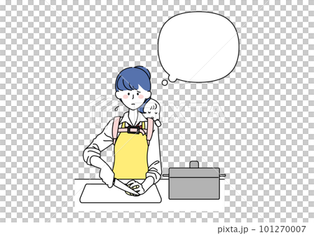 赤ちゃんをおぶって料理をする女子高校生とふきだし 赤ちゃんをおぶって料理をする女子高校生とふきだし 101270007