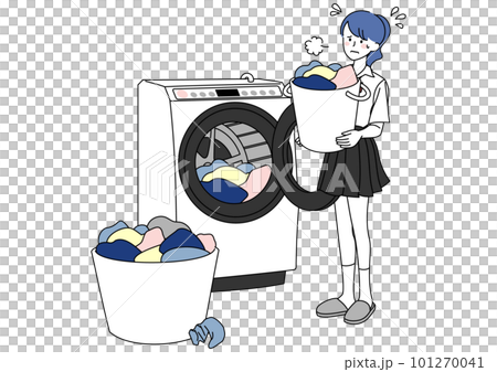 A high school girl who is fed up with a lot of laundry 101270041