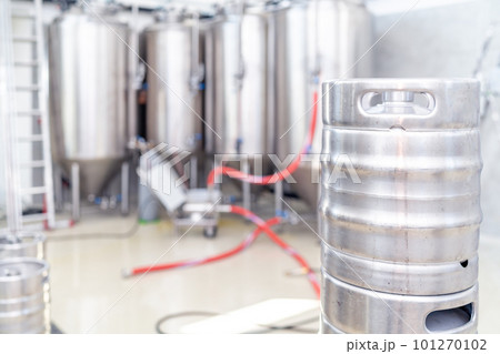 beer barrels with beer in a brewery 101270102