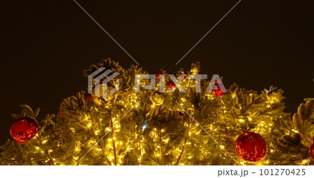 Mariupol New Year 2022. Before the war. Christmas tree near Drama theater that now is ruined. Beautiful decorations. Peaceful city in the snow. Mariupol New Year 2022. Before the war. Christmas tree near Drama theater that now is ruined. Beautiful decorations. Peaceful city in the snow. 101270425