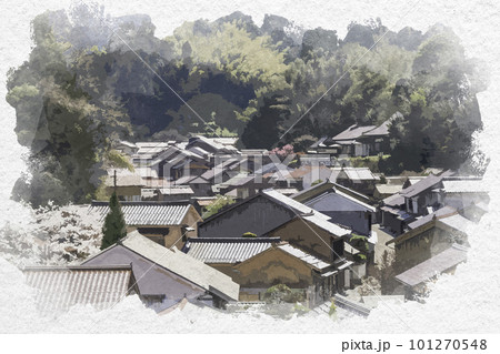 水彩画風　石見銀山大森町並み　島根県大田市 101270548