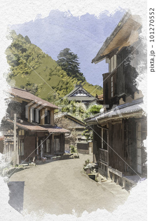水彩画風　石見銀山大森町並み　島根県大田市 101270552
