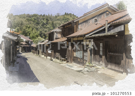 水彩画風　石見銀山大森町並み　島根県大田市 101270553