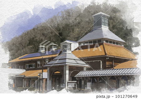 水彩画風　道の駅　ゆめランド布野　広島県三次市 101270649