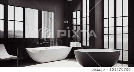 Luxury bathroom with marble. Modern interior hotel or home design with clean and elegance space. Natural lighting window. Generative AI illustration 101270736