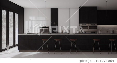 Modern Contemporary kitchen room interior. warm tone. Generative AI illustration. Modern Contemporary kitchen room interior. warm tone. Generative AI illustration. 101271064