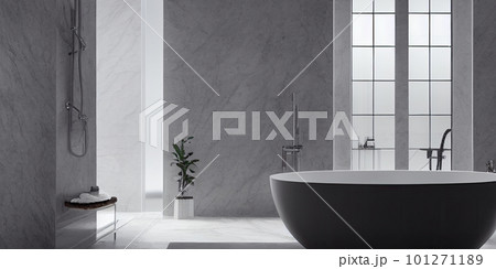Luxury bathroom with marble. Modern interior hotel or home design with clean and elegance space. Natural lighting window. Generative AI illustration 101271189