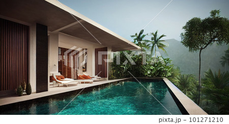 Luxury with tropical Jungle villa resort luxurious swimming pool. Generative AI illustration 101271210