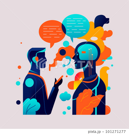 Man communicating with robot. man communicating with artificial intelligence vector illustration Man communicating with robot. man communicating with artificial intelligence vector illustration 101271277