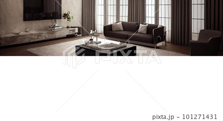 Large luxury modern elegant interiors Living room mockup. Modern style of furniture decoration. Generative AI illustration. 101271431