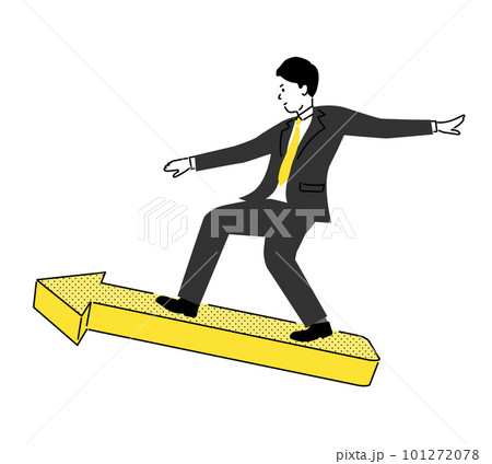 矢印に乗って進む若いビジネスマンのシンプルなイラスト、ベクター 矢印に乗って進む若いビジネスマンのシンプルなイラスト、ベクター 101272078
