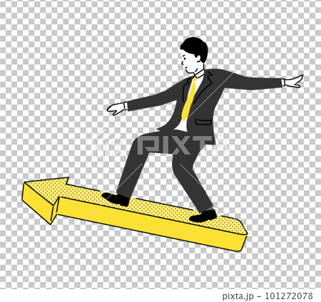 矢印に乗って進む若いビジネスマンのシンプルなイラスト、ベクター 矢印に乗って進む若いビジネスマンのシンプルなイラスト、ベクター 101272078