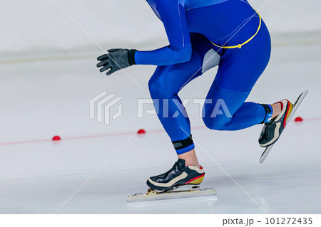 close-up male skaters run srint race in speed skating competition, winter sports games close-up male skaters run srint race in speed skating competition, winter sports games 101272435