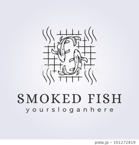 smoked or grill fish logo line art vector illustrtaion design salmon fish 101272819