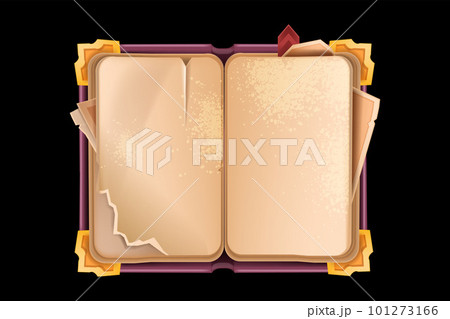Magic book, vector fantasy game UI parchment background  101273166
