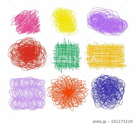 Colorful nine scribbles set or collection on white background. 101273229