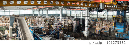 Panoramic view of interior of a waste sorting plant 101273582