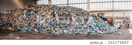 Heap of plastic garbage at waste sorting plant Heap of plastic garbage at waste sorting plant 101273607