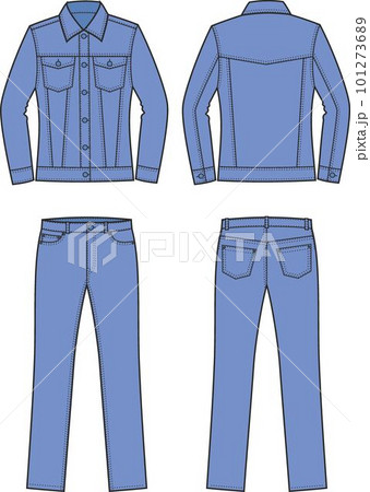 Womans jean jacket and jeans. Front and back.  101273689