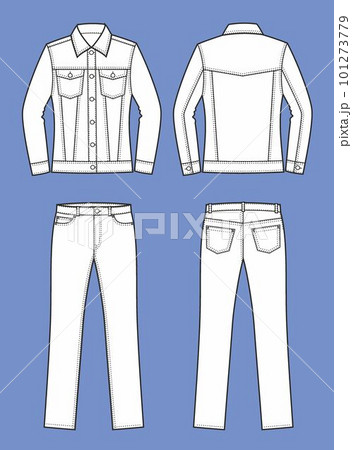 Womans jean jacket and jeans. Front and back. Womans jean jacket and jeans. Front and back. 101273779