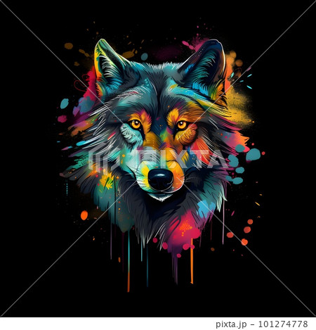 T-shirt design with wolf portrait. AI generated illustration 101274778