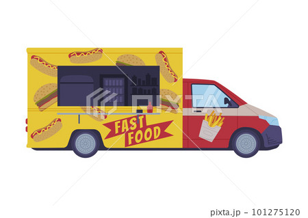 Yellow Food Truck as Equipped Motorized Vehicle for Cooking and Selling Street Food Vector Illustration Yellow Food Truck as Equipped Motorized Vehicle for Cooking and Selling Street Food Vector Illustration 101275120