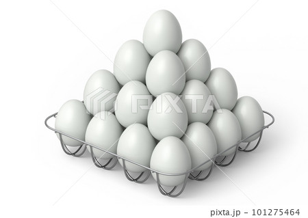 Farm raw organic white sugar-coated eggs for morning breakfast in metal tray 101275464