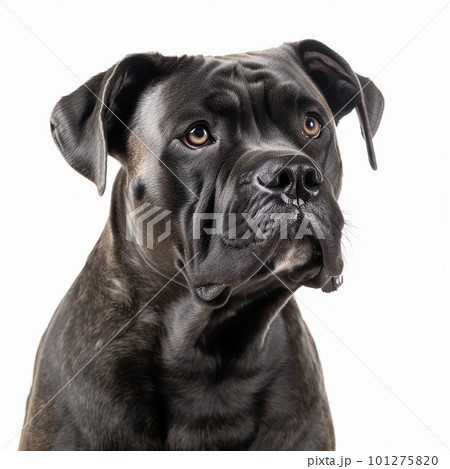 Portrait of black cane corso with gentle expression and natural