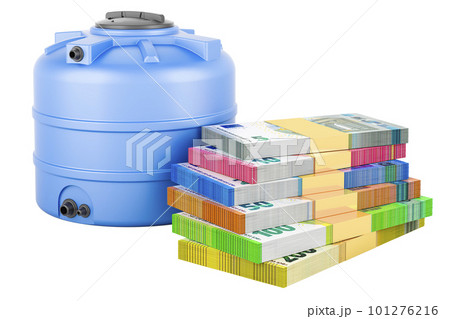 Plastic water tank with euro packs, 3D rendering Plastic water tank with euro packs, 3D rendering 101276216