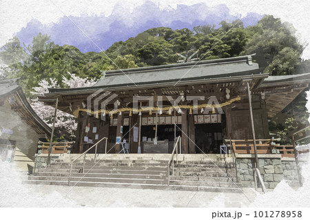 水彩画風　物部神社　拝殿　島根県大田市 101278958