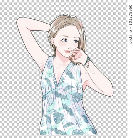 髪をかきあげる女性のイラスト　上半身 101278960