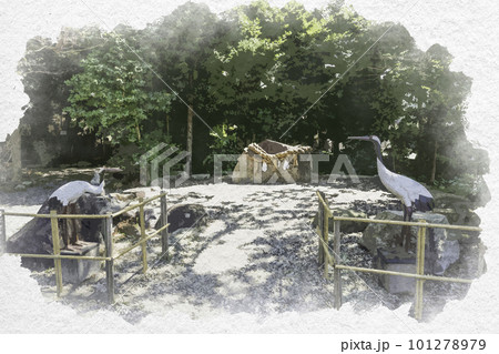 水彩画風　物部神社　禊石　島根県大田市 101278979