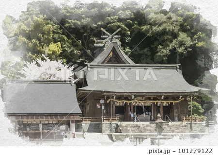 水彩画風　物部神社　社殿　島根県大田市 101279122