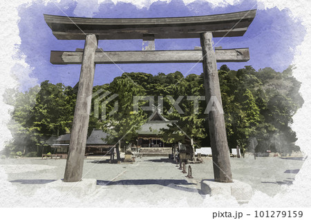 水彩画風　物部神社　鳥居　島根県大田市 101279159