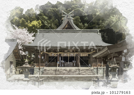 水彩画風 物部神社 拝殿 島根県大田市 水彩画風 物部神社 拝殿 島根県大田市 101279163