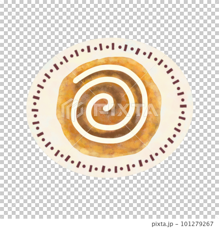 Hand-drawn illustration of a cinnamon roll on a plate 2 101279267
