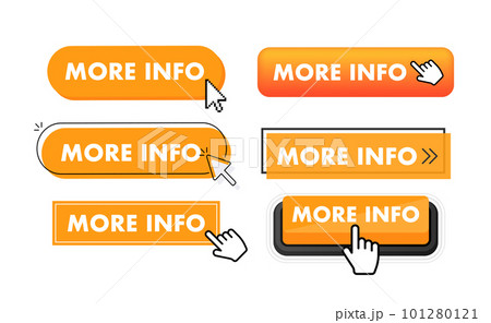 Set of more info button. Hand pointer clicking. More info web buttons Set of more info button. Hand pointer clicking. More info web buttons 101280121