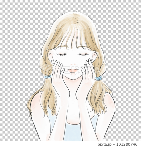 A woman promoting the penetration of moisturizing after skin care 101280746