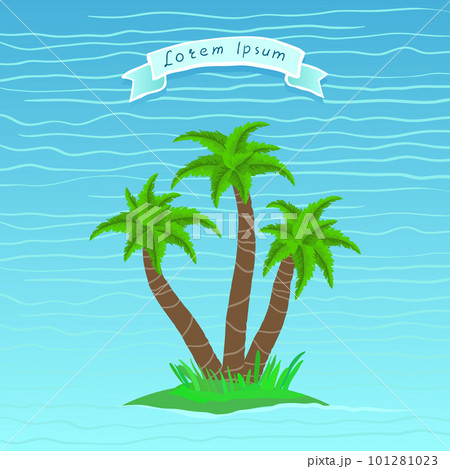 tropical palm on island with sea waves 101281023