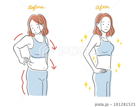 ダイエットに成功した女性のビフォーアフターイラスト素材 101281525