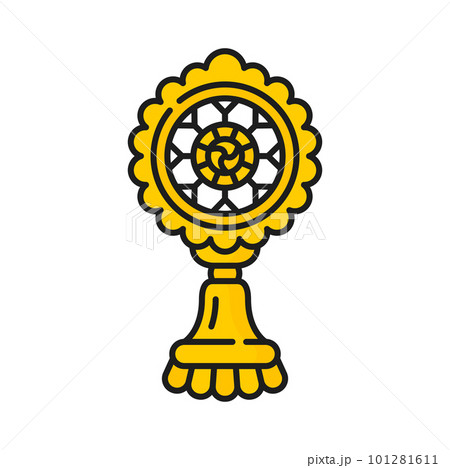 Dharmachakra chamaru knowledge sign buddhism religion icon. Vector wheel of law gautama Buddha and Dharma teaching. Dharma wheel auspicious sign Dharmachakra chamaru knowledge sign buddhism religion icon. Vector wheel of law gautama Buddha and Dharma teaching. Dharma wheel auspicious sign 101281611