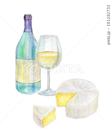 ワインとチーズのセット　水彩イラスト 101282732