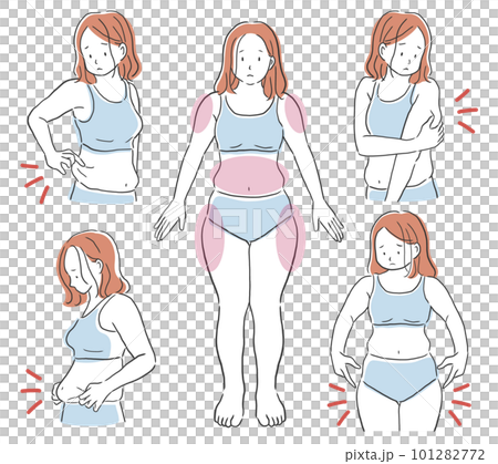 Illustration material of a woman who is worried about a chubby figure Illustration material of a woman who is worried about a chubby figure 101282772