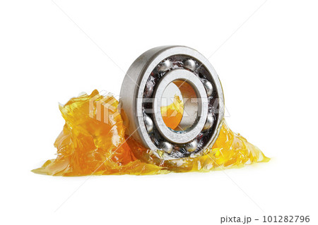 Grease and ball bearing  isolated on white background with clipping path, lithium machinery lubrication for automotive and industrial. 101282796