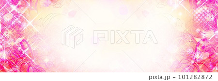 少女漫画キラキラ輝く星々とピンクの薔薇と花びらが舞うペン画カラーワイドサイズイラスト 101282872
