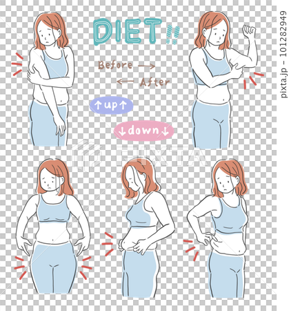 Illustration material of a woman who is worried about a chubby figure 101282949