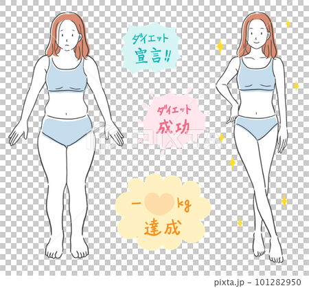 Before after illustration material of a woman who succeeded in dieting 101282950
