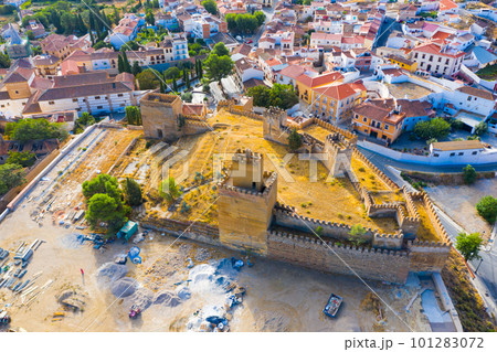 Aerial view of Guadix city and Alcazaba fortness in Spain Aerial view of Guadix city and Alcazaba fortness in Spain 101283072
