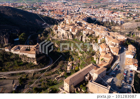 View from drone of Spanish town Cuenca View from drone of Spanish town Cuenca 101283087