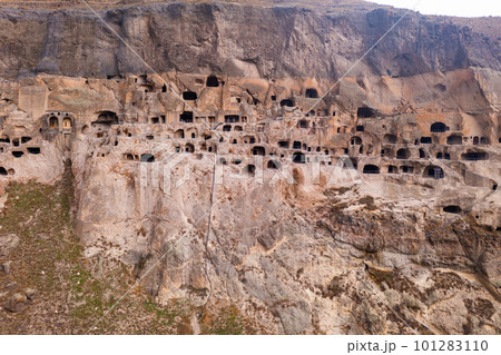Vardzia cave monastery structures carved into mountain Vardzia cave monastery structures carved into mountain 101283110
